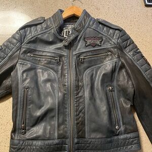 Affliction bluish black Leather Bomber Jacket
